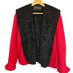 Vintage 50's/60's Red Worubo Woolen coat with genuine Persian Lamb lining/collar